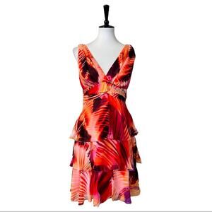 Bisou Bisou Women's Dress Pink Peach Floral Tiered Chiffon Party Dress Size 8